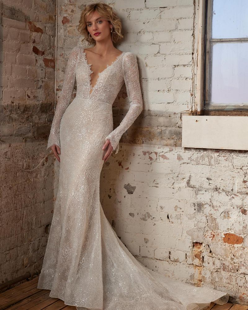 123237 sparkly lace wedding dress with long sleeves3